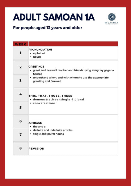Adult Samoan Online Language Class 1A